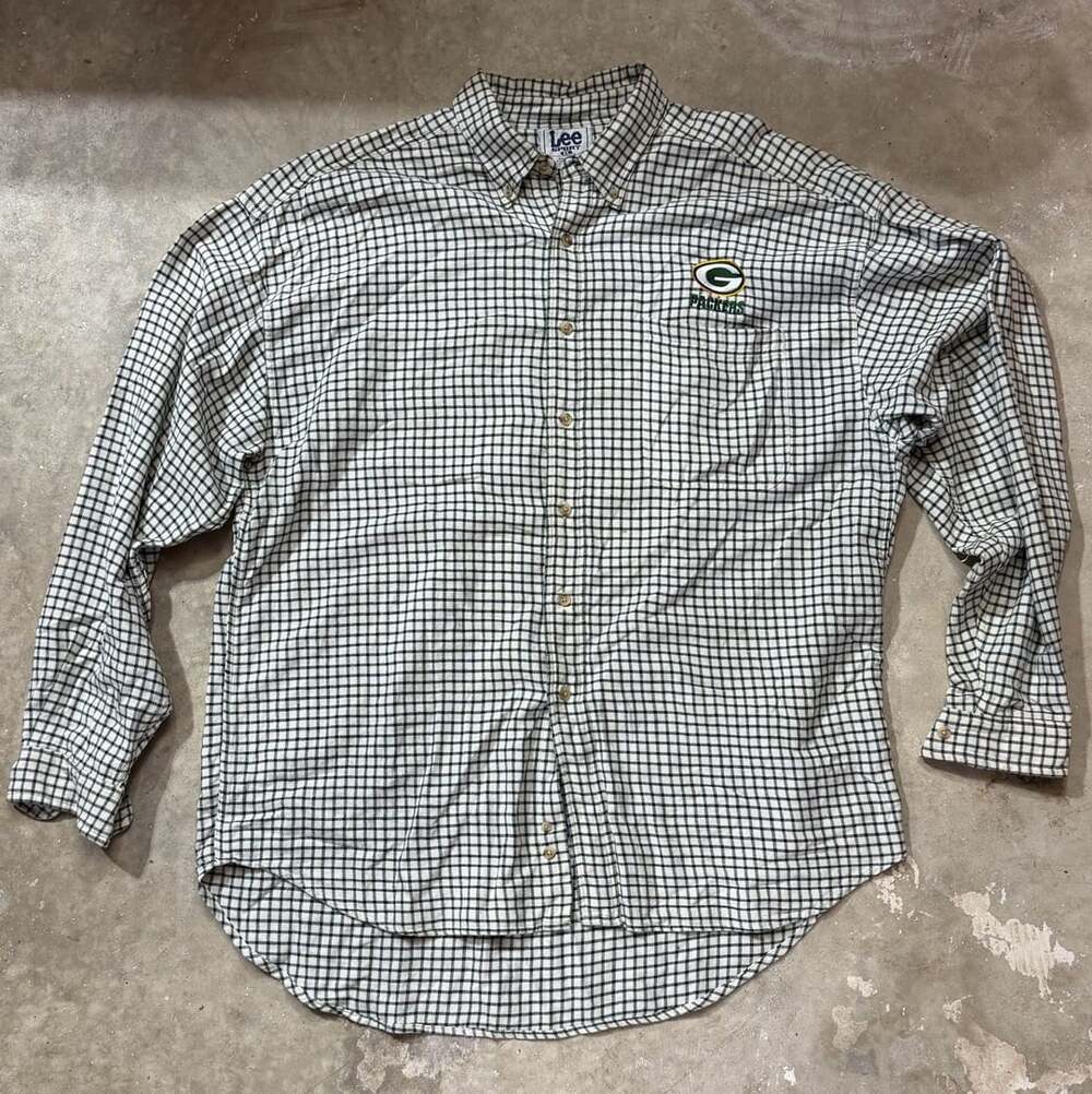 Lee Sport Green Bay Packers Shirt Size XL White Black Check Flannel
